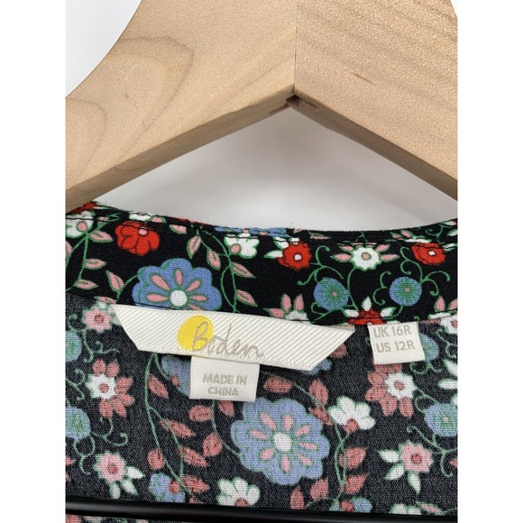 Boden Dress Womens 12 Blue Pink Floral Ruffle Preppy Party Office Bow Tie - Picture 3 of 11